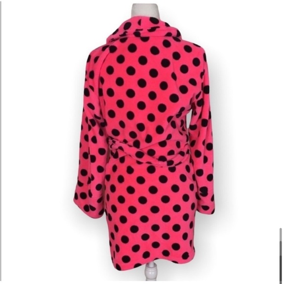 Victoria’s Secret Pink women’s polka dot hot pink plush robe size XS/S cozy warm - Picture 9 of 10